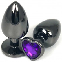 Гладкая металлическая анальная втулка с фиолетовым стразом-сердечком, цвет черный, длина 6.5 см, Vandersex 400-HVFS, длина 6.5 см.