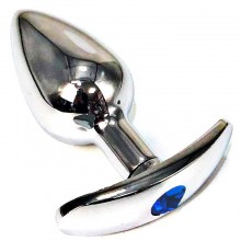 Серебристая анальная пробка для ношения с синим кристаллом, общая длина 6 см, Vandersex 400-BLXS, из материала металл, цвет синий, длина 6 см.
