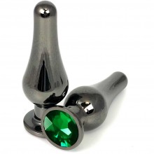 Удлиненная анальная пробка свечка с зеленым кристаллом, цвет черный, длина 8 см, Vandersex 400-TVGS, из материала металл, длина 8 см.