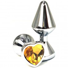 Серебристая анальная пробка с оранжевым кристаллом-сердцем, общая длина 8 см, Vandersex 400-UHO, из материала металл, цвет оранжевый, длина 8 см.