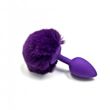 Фиолетовая силиконовая анальная пробка с пушистым хвостиком зайчика, Vandersex 127-S-PUR-PUR, цвет фиолетовый, S