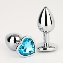Серебристая анальная пробка с голубым кристаллом в форме сердца 7 см. цвет серебристый, Сима-Ленд 5215674, из материала Металл, длина 7 см., со скидкой