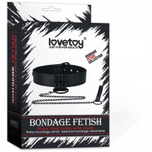 Ошейник с цепочкой-поводком «Bondage Fetish Black Matt Collar With Leash», цвет черный, LoveToy LV761003, из материала искусственная кожа, длина 47 см., со скидкой