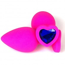 Розовая силиконовая пробка с синим кристаллом-сердцем, общая длина 8 см, Vandersex 122-HPBLS, цвет синий, длина 8 см.
