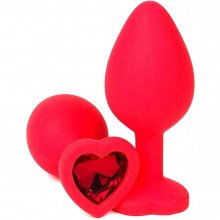 Красная силиконовая анальная пробка с красным стразом-сердцем, общая длина 8.5 см, Vandersex 122-HRRM, цвет красный, длина 8.5 см.
