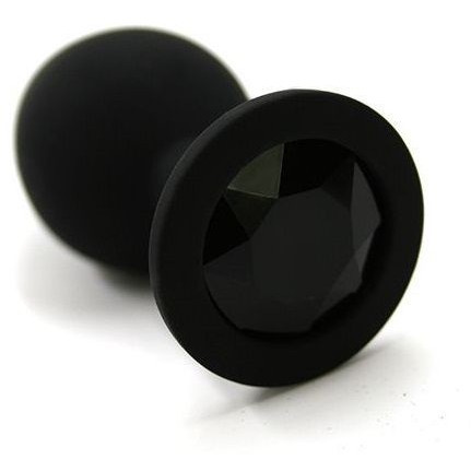 Черная силиконовая анальная пробка с черным стразом, общая длина 8 см, Vandersex 122-2B, цвет черный, длина 8 см.