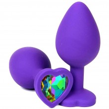 Фиолетовая силиконовая пробка с разноцветным кристаллом-сердечком, общая длина 9.5 см, Vandersex 122-HFHL, длина 9.5 см.