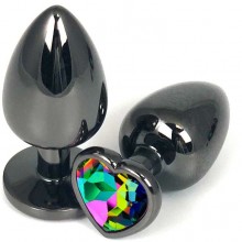 Металлическая анальная пробка черного цвета «Vander» с разноцветным кристаллом-сердечком, длина 7.5 см, Vandersex 400-HVHM, цвет Мульти, длина 7.5 см.