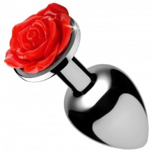 Маленькая анальная пробка «Red Rose» с розочкой в основании, Booty Sparks af634-small, из материала металл, длина 8 см.