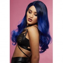 Сине-черный длинный парик «После полуночи» с боковым пробором, Fever 06312, цвет синий, One Size (Р 42-48), со скидкой
