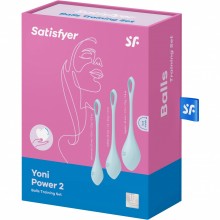 Набор одинарных вагинальных шариков «Yoni Power 2 » цвет голубой, Satisfyer 9043859, из материала силикон, со скидкой