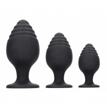 Набор рифленых анальных пробок «Rippled Butt Plug Set», Shots Media OU492BLK, из материала силикон, цвет черный