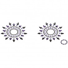 Стикер на грудь и живот «Crystal Stiker» черный + фиолетовый в наборе 2 шт, MyStim 46663, из материала ПВХ, со скидкой