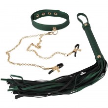 Зеленый комплект Fetish Set: ошейник, цепи с зажимами, плеть «Bad Kitty », Orion 24929114001
