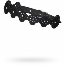 Игривый кожаный чокер с узорами и стразами «Pecado BDSM», черный, 03418, со скидкой