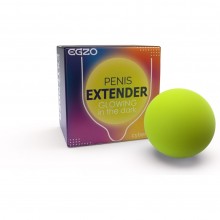 Удлинитель пениса «Penis Extender», цвет желто-зеленый, Egzo SOFT GLOW, из материала CyberSkin, цвет желтый, диаметр 3 см.