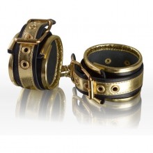 Золотисто-черные кожаные наручники, СК-Визит Ситабелла 3067-18, со скидкой