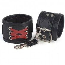 Кожаные наручники с декоративной лаковой шнуровкой красного цвета, СК-Визит Ситабелла 3161-1, цвет черный, длина 23 см., со скидкой