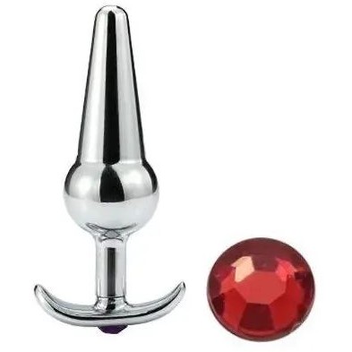 Металлическая анальная пробка-якорь с красным кристаллом, цвет серебристый, OYO ANR01-OYO-ConeBallRED, цвет красный, длина 11 см.