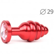 Втулка анальная «red plug small», красная, цвет кристалла розовый, Anal jewelry plugs ar-02-s, из материала металл, цвет красный, длина 7.1 см.