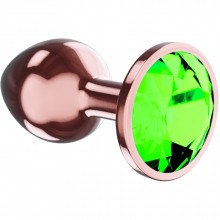 Анальная пробка с зеленым кристаллом «Diamond Emerald Shine», размер S, цвет розовое золото, Lola Toys 4027-01lola, длина 7.2 см., со скидкой