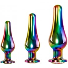 Набор радужных анальных пробок «Rainbow Metal Plug Set», Evolved EN-BP-8539-2, из материала алюминий, цвет радужный