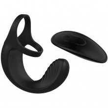 Эрекционное кольцо с вибрацией и стимуляцией мошонки «Vibrating Ball Cradle» с пультом ДУ, Evolved ZE-RS-8485-2, цвет черный, длина 8 см., со скидкой