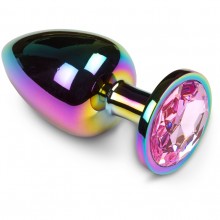 Большая яркая анальная пробка с розовым кристаллом, общая длина 8 см, диаметр 3.5 см, Пикантные штучки DPLMLP, цвет розовый, длина 8 см., со скидкой
