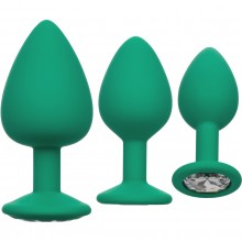 Набор из трех анальных пробок «Cheeky Gems» с кристаллом, цвет зеленый, California Exotic Novelties SE-0441-15-3, из материала силикон, длина 9 см., со скидкой