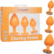 Набор из трх анальных пробок «Cheeky Gems», цвет оранжевый, California Exotic Novelties SE-0441-25-3, бренд CalExotics, длина 9 см., со скидкой