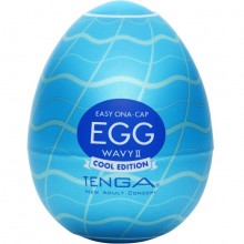 Мастурбатор «Egg Wavy II Cool Edition» с волнистым рельефом и охлаждающим лубрикантом, цвет голубой, Tenga EGG-013C, длина 7 см.