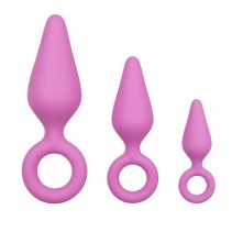 Набор анальных пробок «Easytoys Pointy Plug Set» с кольцом для извлечения, цвет розовый, EDC Collections ET213PNK, из материала силикон, коллекция Easy Toys