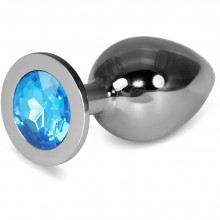 Анальная втулка с голубым кристаллом «Classic Large», цвет серебристый, LoveToy RO-SL05, из материала металл, длина 10 см.