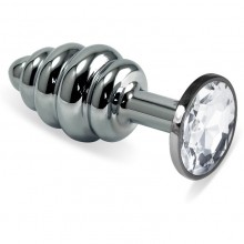 Серебряная втулка «Spiral» с прозрачным кристаллом, 6.8 см, LoveToy RO-SSR01, из материала сталь, длина 6.8 см.