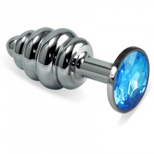 Серебряная втулка «Spiral» с голубым кристаллом, LoveToy RO-SSR05, из материала сталь, длина 6.85 см.