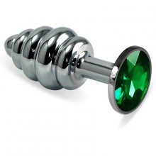 Анальная втулка в виде спирали «Spiral» с изумрудным кристаллом, цвет серебристый, LoveToy RO-SSR03, из материала сталь, длина 6.8 см.