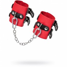 Мягкие наручники с двумя ремешками с люверсами, цвет красный, Pecado BDSM 02211, из материала кожа, длина 18 см., со скидкой