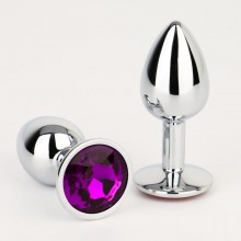 Анальная втулка с фиолетовым кристаллом, цвет серебристый, Сима-Ленд 5215658, из материала алюминий, длина 7 см., со скидкой
