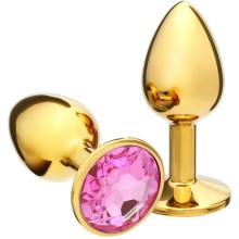 Золотистая анальная пробка с розовым кристаллом, Сима-Ленд 5215666, из материала алюминий, цвет золотой, длина 7 см., со скидкой