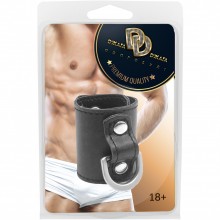 Бандаж с кольцом на пенис и мошонку, цвет черный, Джага-Джага 901-17 BX DD, из материала искусственная кожа, длина 16.5 см., со скидкой