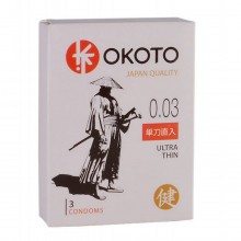 Ультратонкие презервативы «Okoto Ultra Thin», упаковка 3 шт, СК-Визит Ситабелла 1467, из материала латекс, цвет прозрачный, длина 18 см., со скидкой