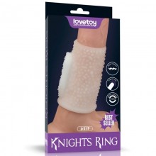 Вибронасадка на пенис «Knights Ring» с пупырышками, цвет белый, LoveToy LV343112, из материала TPE, длина 10 см., со скидкой