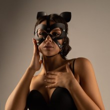 Женская маска черного цвета из натуральной кожи с ушками, Crazy handmade сн-6310, со скидкой