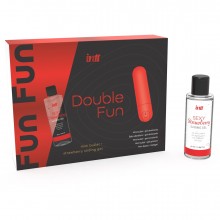 Массажный гель для тела с ароматом клубники в комплекте с вибростимулятором «Double Fun», Intt DF0001, цвет красный, длина 8 см., со скидкой