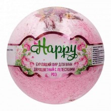 Цветная бомбочка для ванны с лепестками роз «Happy», Лаборатория Катрин KAT-15133, из материала соль, со скидкой