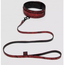 Стильный ошейник с поводком «Reversible Faux Leather Collar and Lead», Fifty Shades of Grey FS-83667, цвет красный, со скидкой