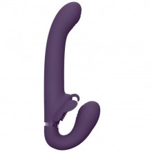 Безремневой страпон с вибрацией «Satu Purple», цвет фиолетовый, Shots Media VIVE033PUR, длина 23 см., со скидкой