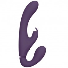 Фиолетовый безремневой страпон «Suki Purple» с вибрацией, Shots Media VIVE036PUR, из материала силикон, длина 22 см., со скидкой