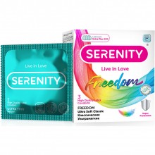 Классические ультрамягкие презервативы «Freedom Ultra Soft», 3 шт, Serenity 6949402825726, из материала латекс, цвет прозрачный, длина 18 см.