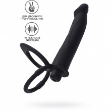 Вибронасадка на пенис для двойного проникновения «Double Penetration Vibrating Cock Ring», цвет черный, силикон, ToyFa 901412-5, длина 19 см., со скидкой